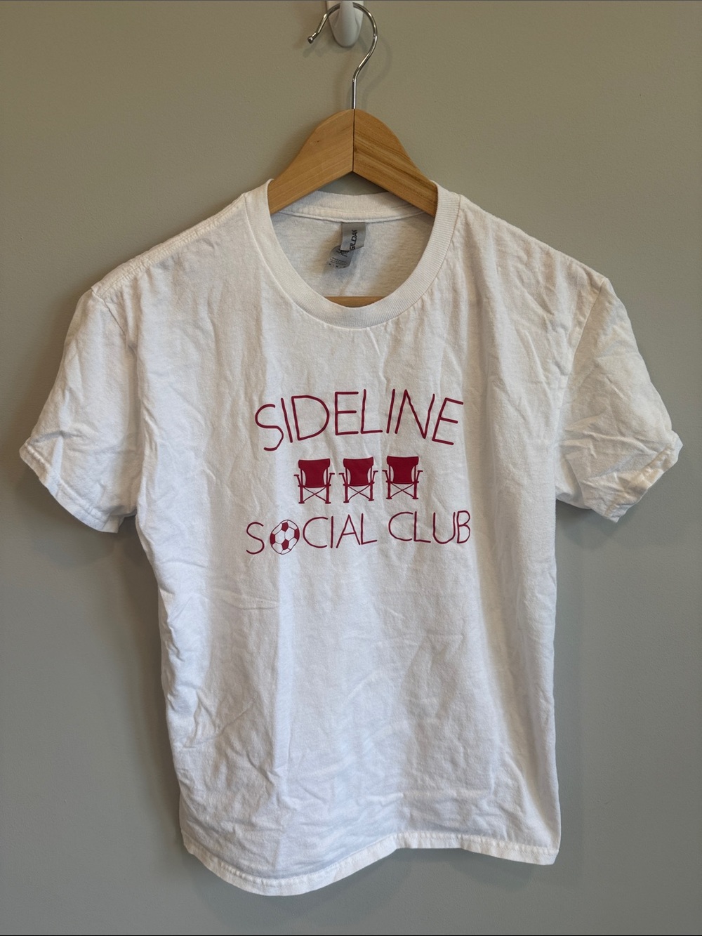Gildan White Tee with Red Sideline Social Club Graphic